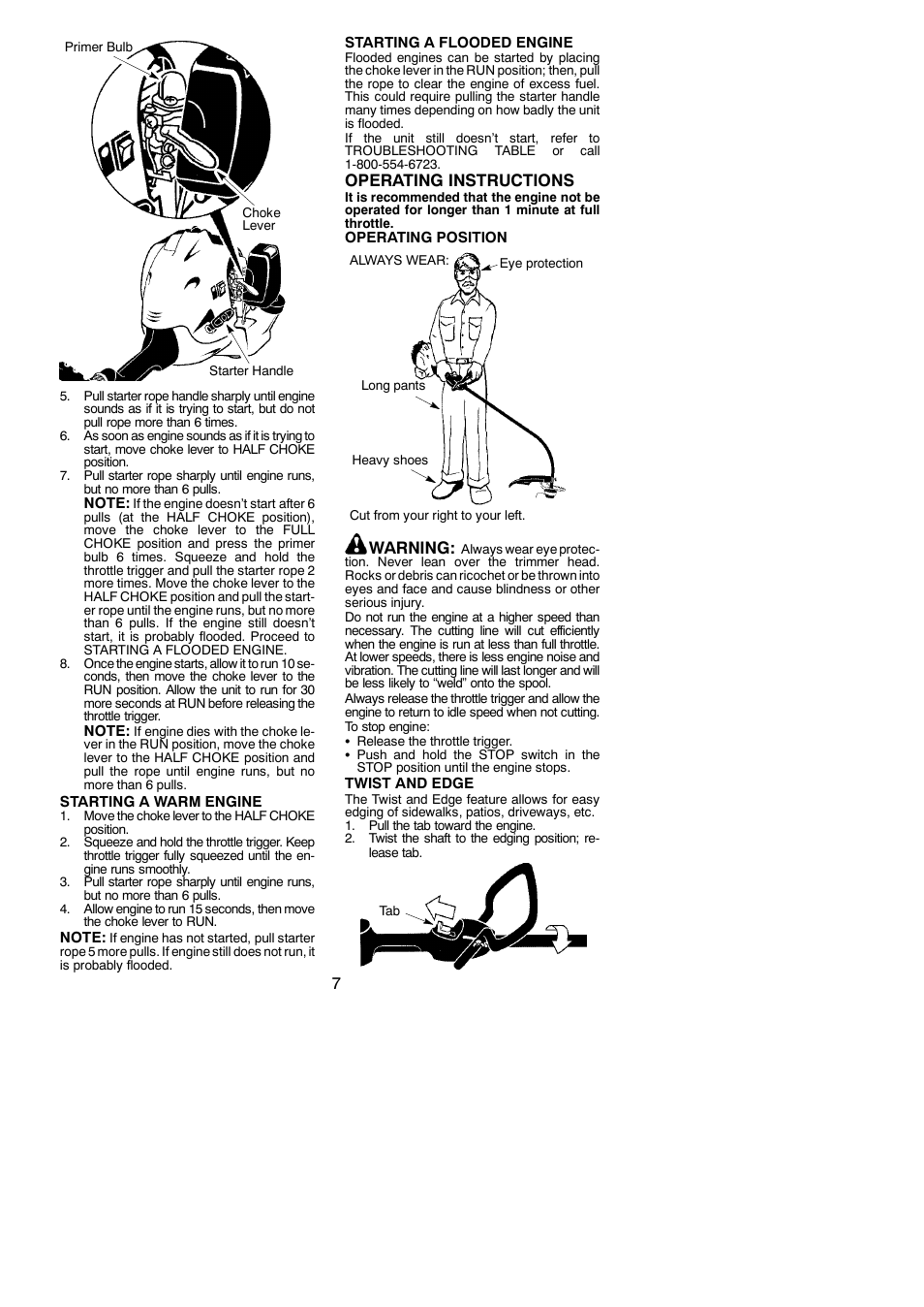Operating instructions, Warning | Weed Eater 545186833 User Manual | Page 7 / 14