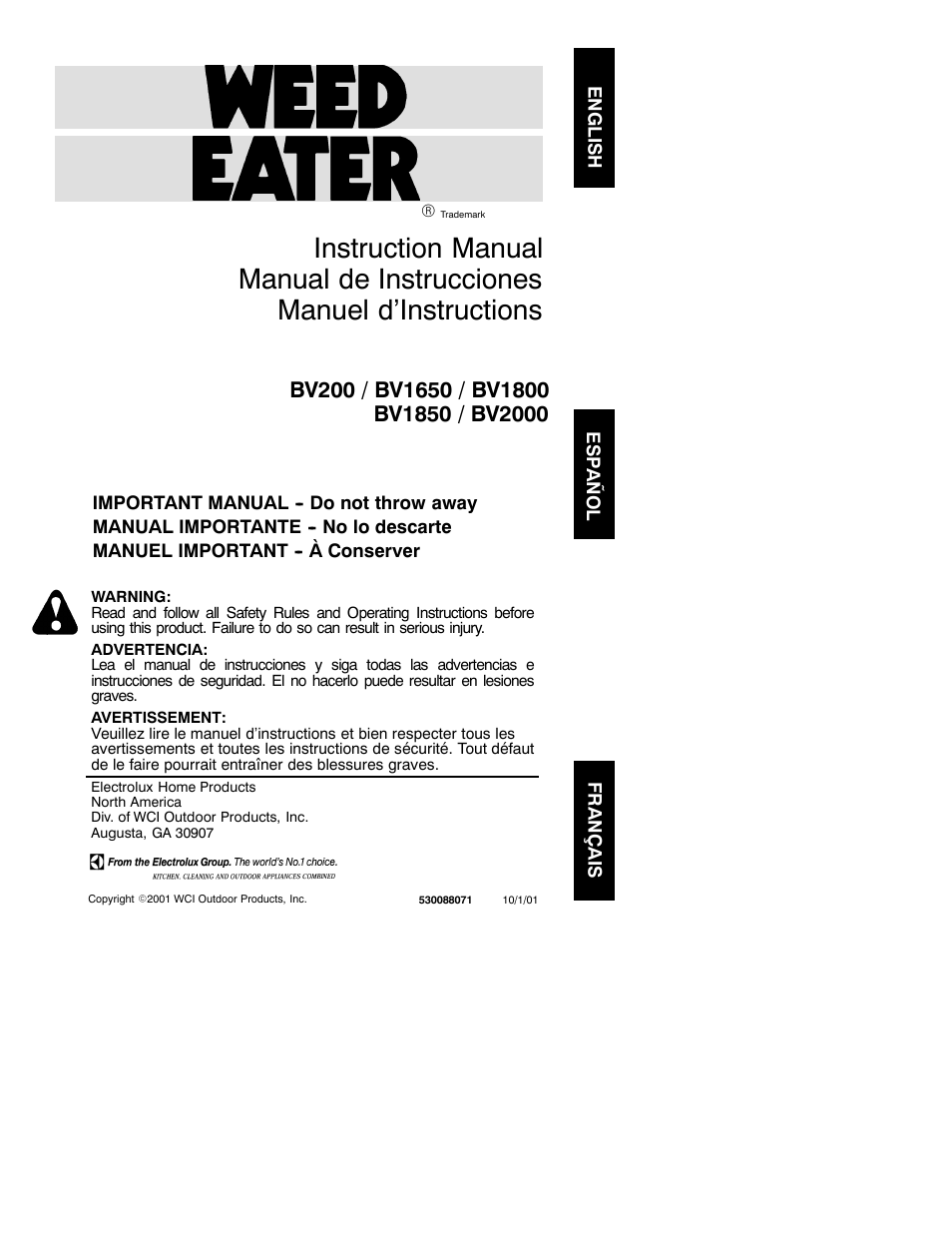 Weed Eater 530088071 User Manual | 9 pages