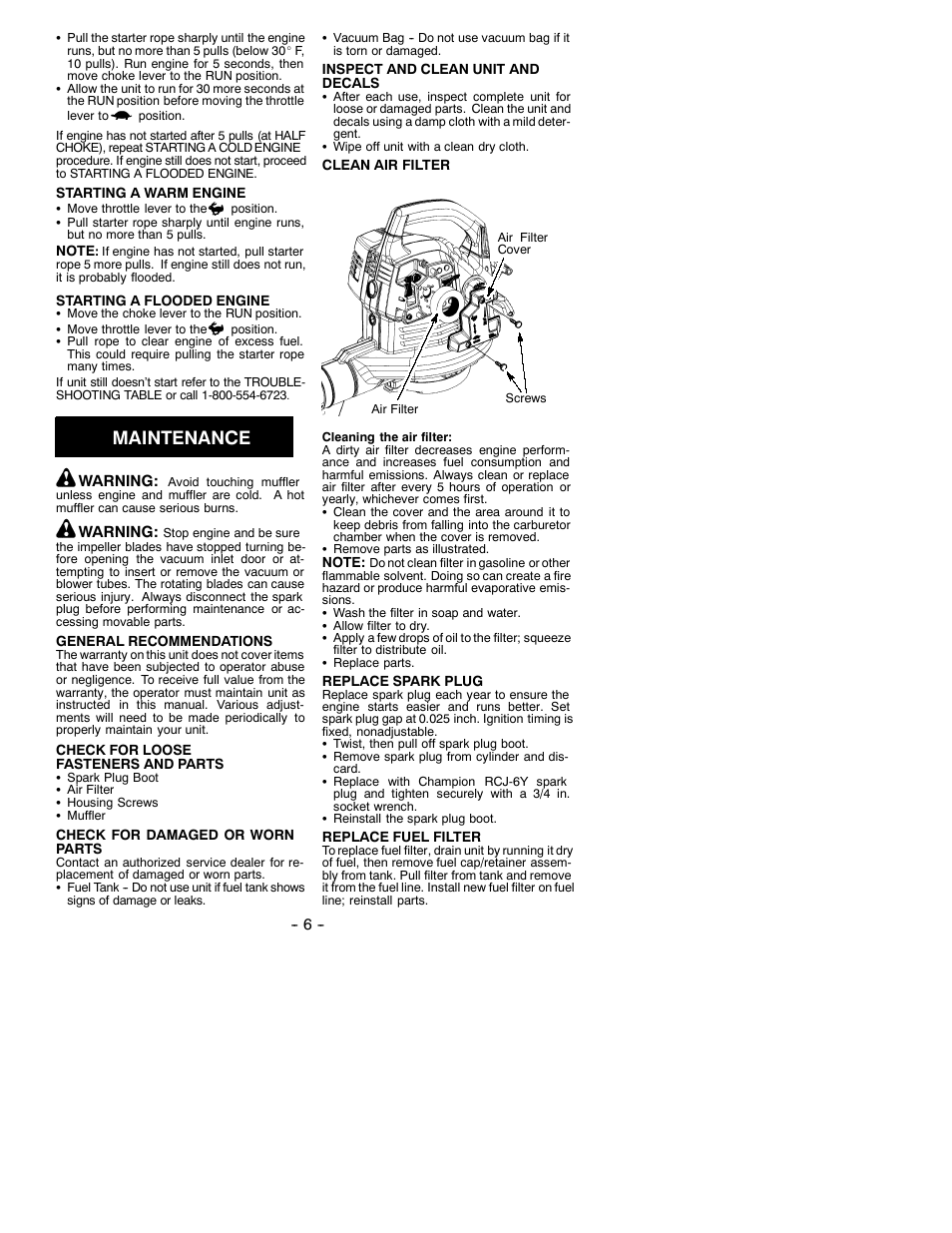 Maintenance | Weed Eater 530088071 User Manual | Page 6 / 9