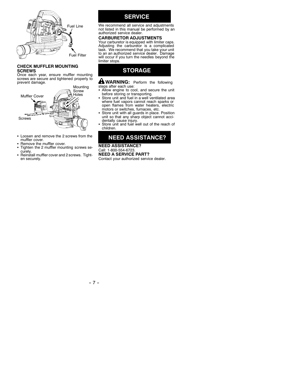 Service, Storage, Need assistance | Weed Eater 530088071 User Manual | Page 7 / 9