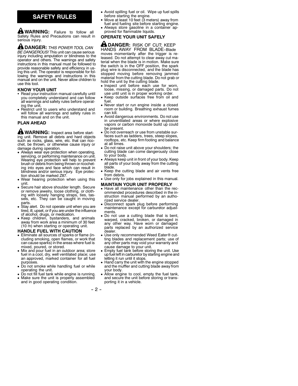 Safety rules | Weed Eater 530086334 User Manual | Page 2 / 8