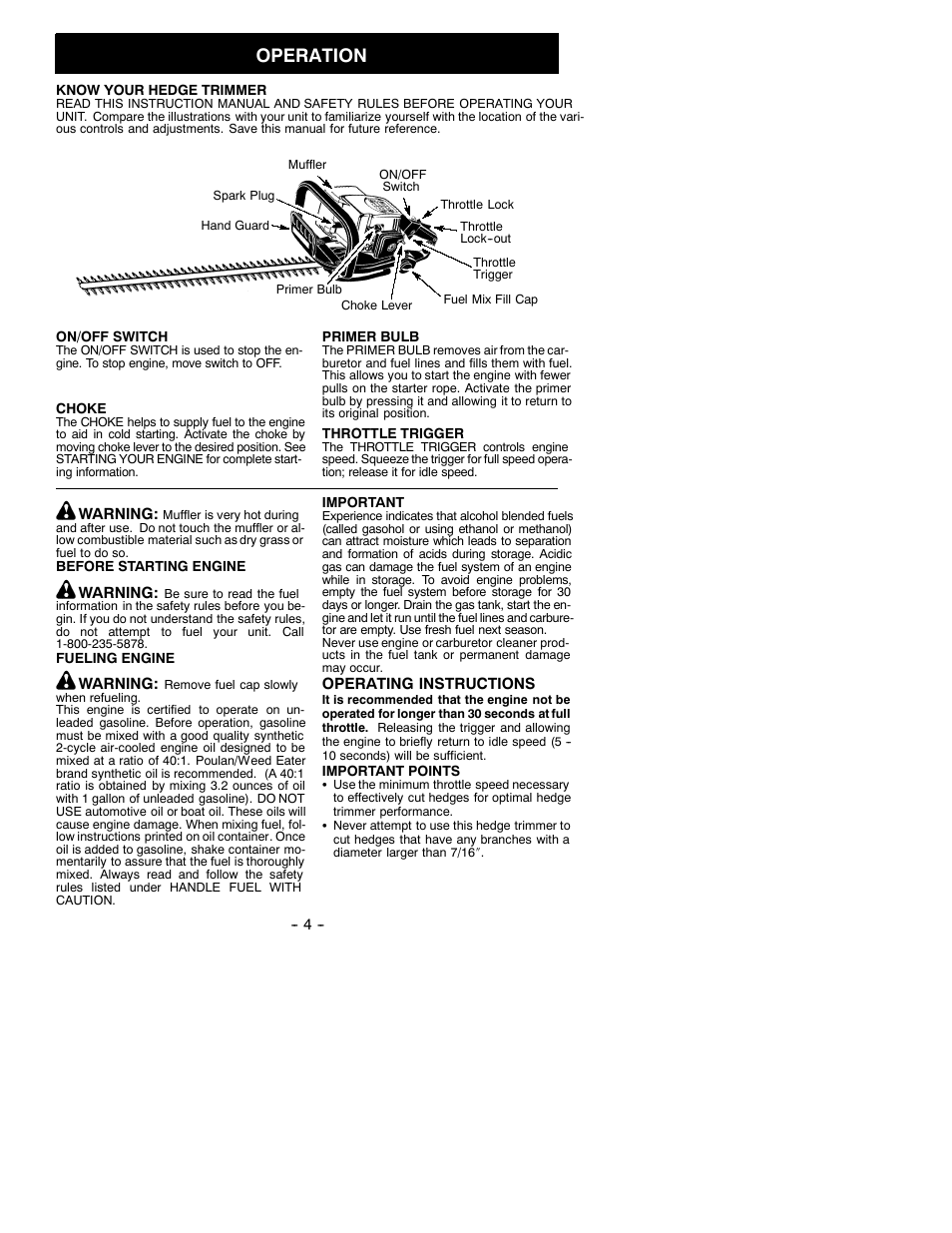 Operation | Weed Eater 530086334 User Manual | Page 4 / 8