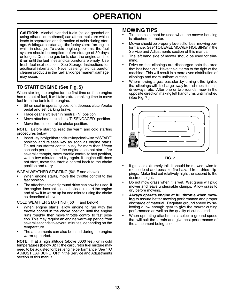 Operation, Mowing tips | Weed Eater WET1338B User Manual | Page 13 / 48