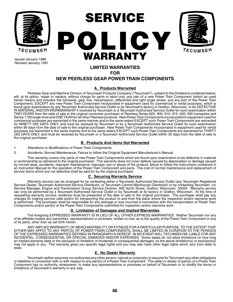 Service, Warranty | Weed Eater WET1338B User Manual | Page 46 / 48