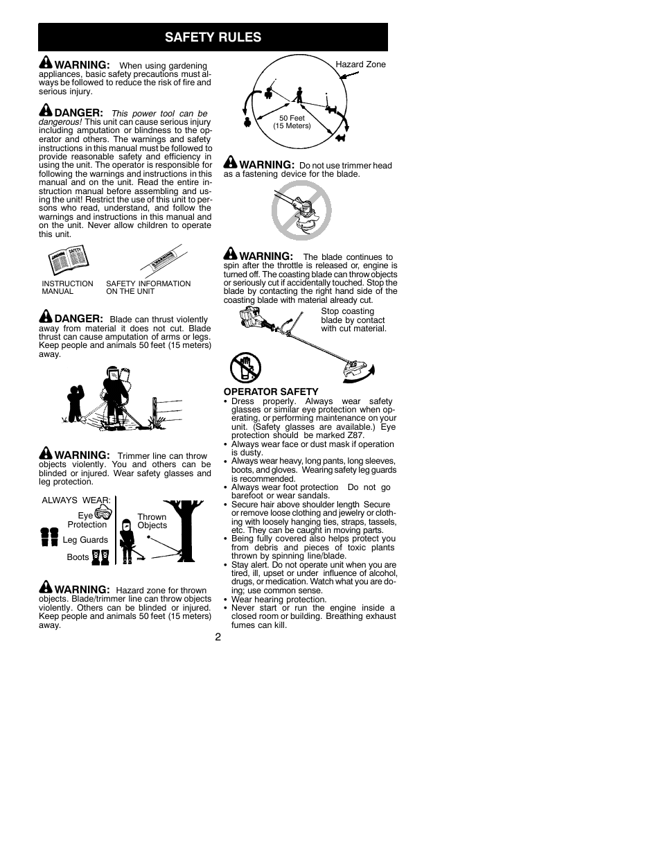Safety rules | Weed Eater 530086828 User Manual | Page 2 / 15