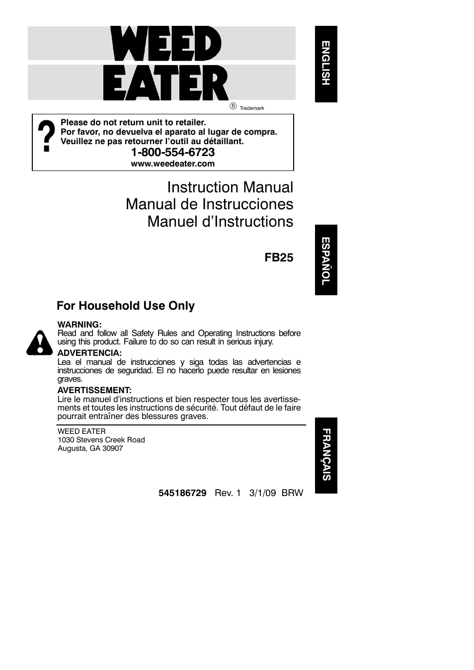 Weed Eater FB25 User Manual | 11 pages