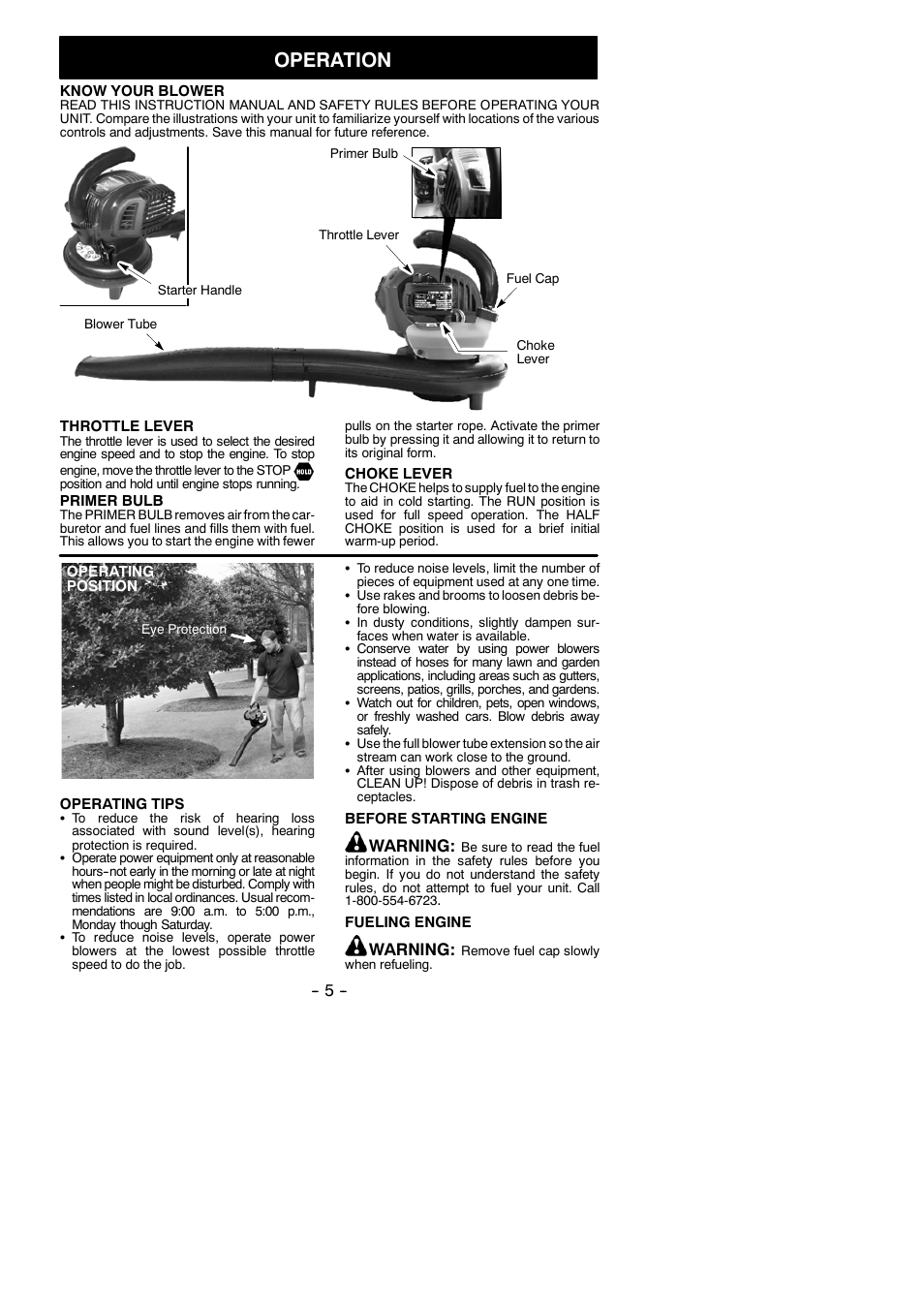 Operation, Warning | Weed Eater FB25 User Manual | Page 5 / 11