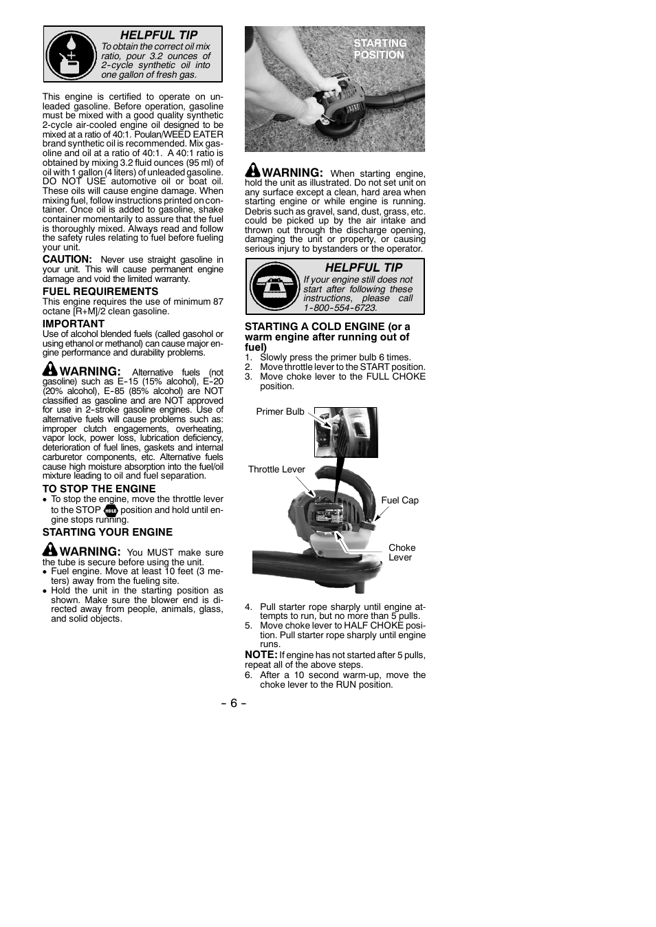 Helpful tip, Warning | Weed Eater FB25 User Manual | Page 6 / 11