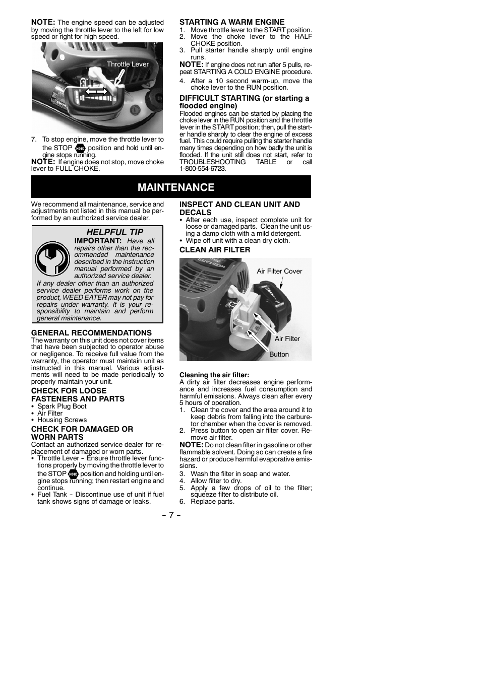 Maintenance, Helpful tip | Weed Eater FB25 User Manual | Page 7 / 11