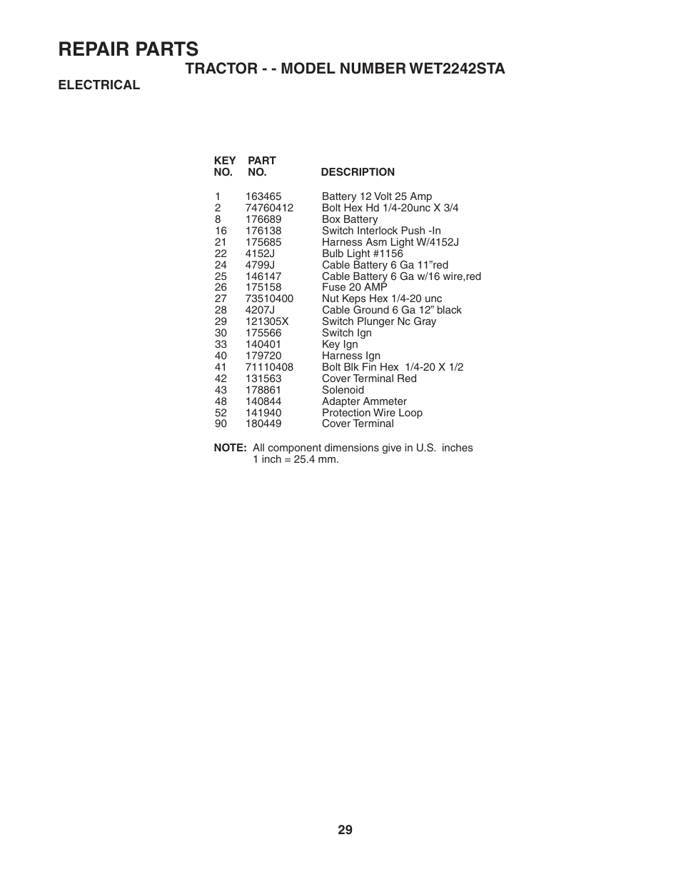 Repair parts | Weed Eater WET2242STA User Manual | Page 29 / 44