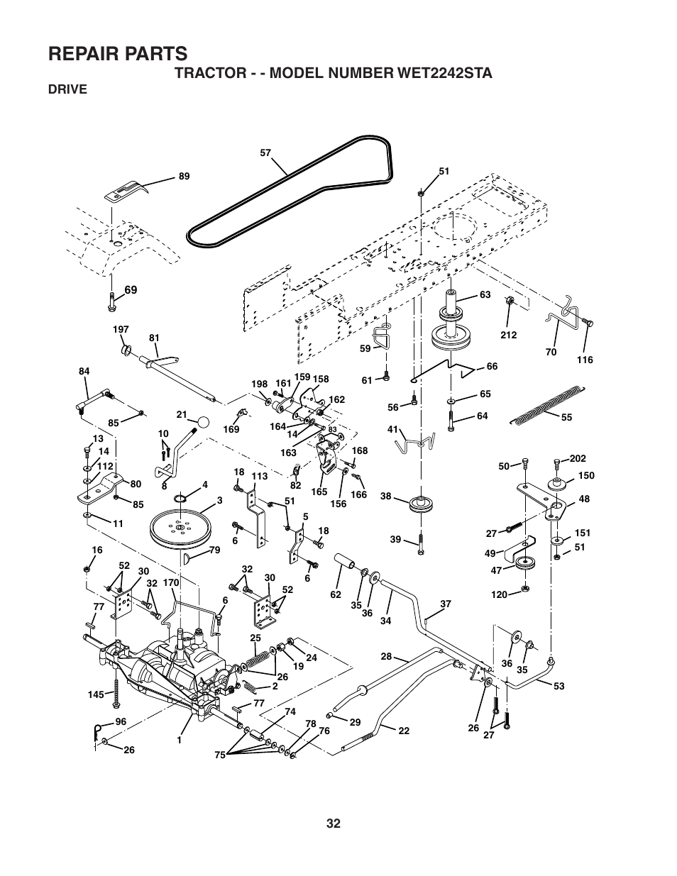 Repair parts, Tractor - - model number wet2242sta, Drive | Weed Eater WET2242STA User Manual | Page 32 / 44