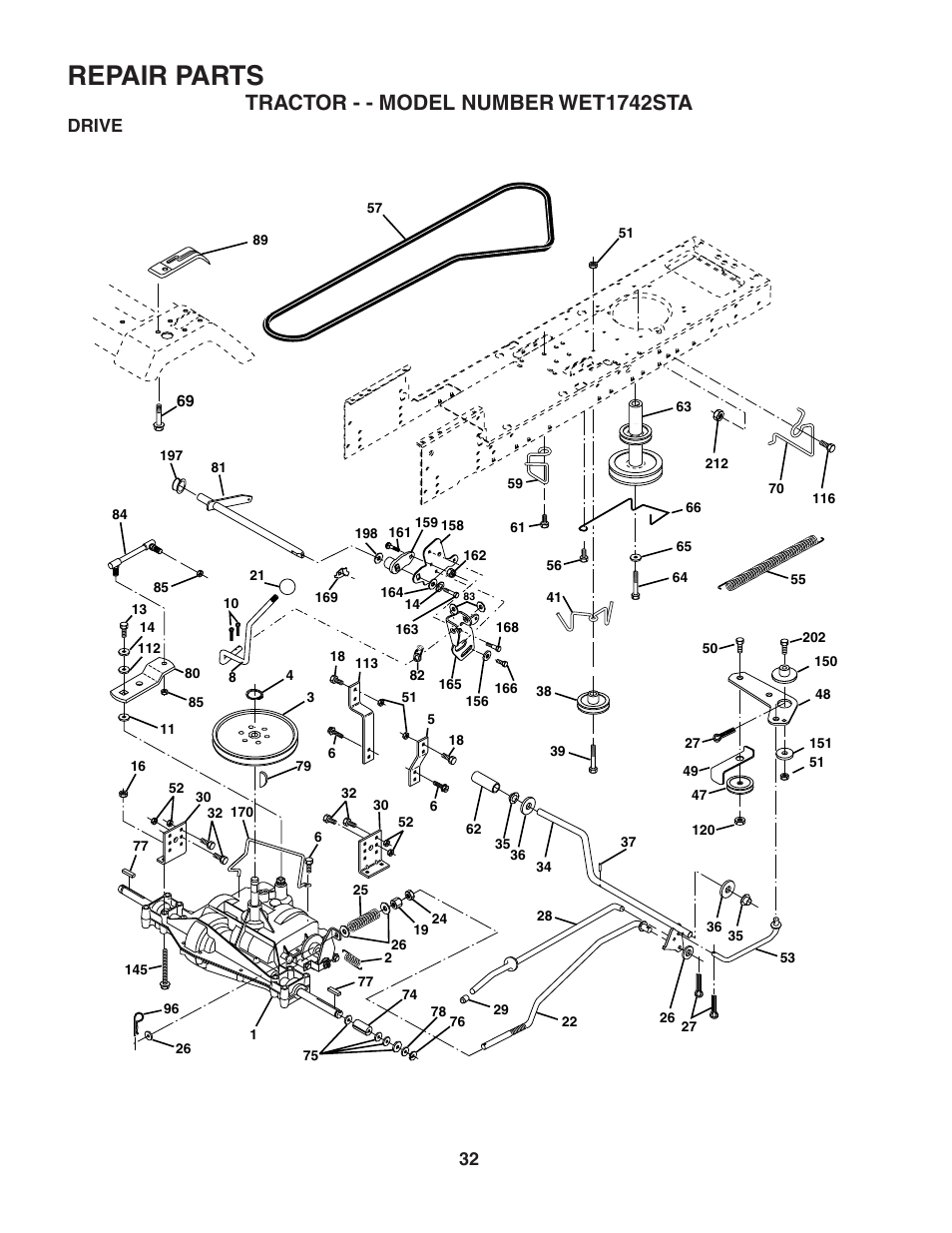 Repair parts, Tractor - - model number wet1742sta, Drive | Weed Eater 186843 User Manual | Page 32 / 48