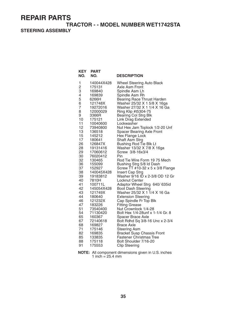 Repair parts | Weed Eater 186843 User Manual | Page 35 / 48