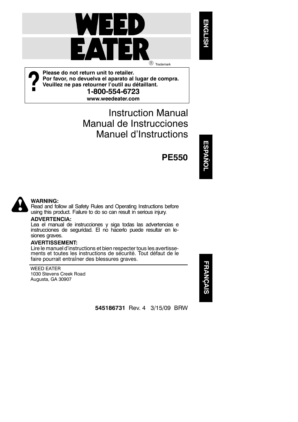 Weed Eater 545186731 User Manual | 13 pages