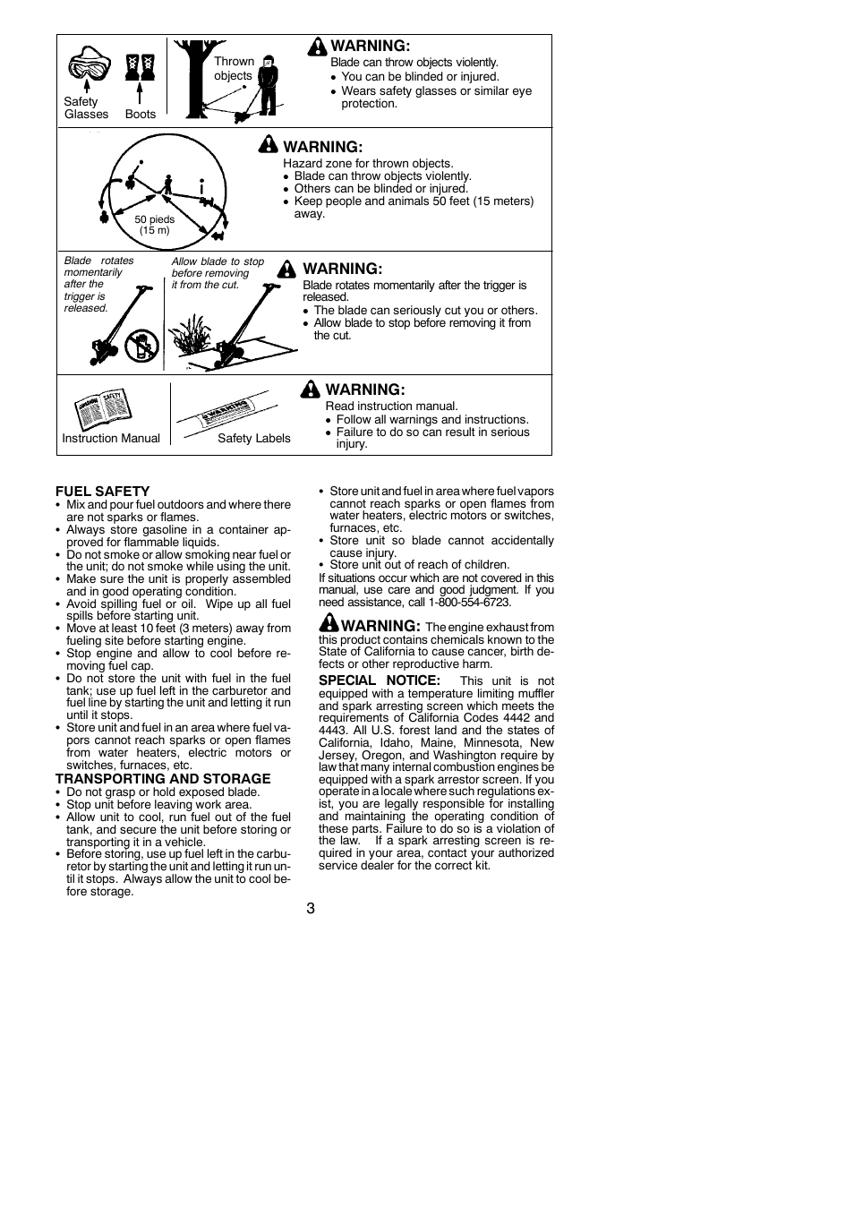 3warning, Warning | Weed Eater 545186731 User Manual | Page 3 / 13