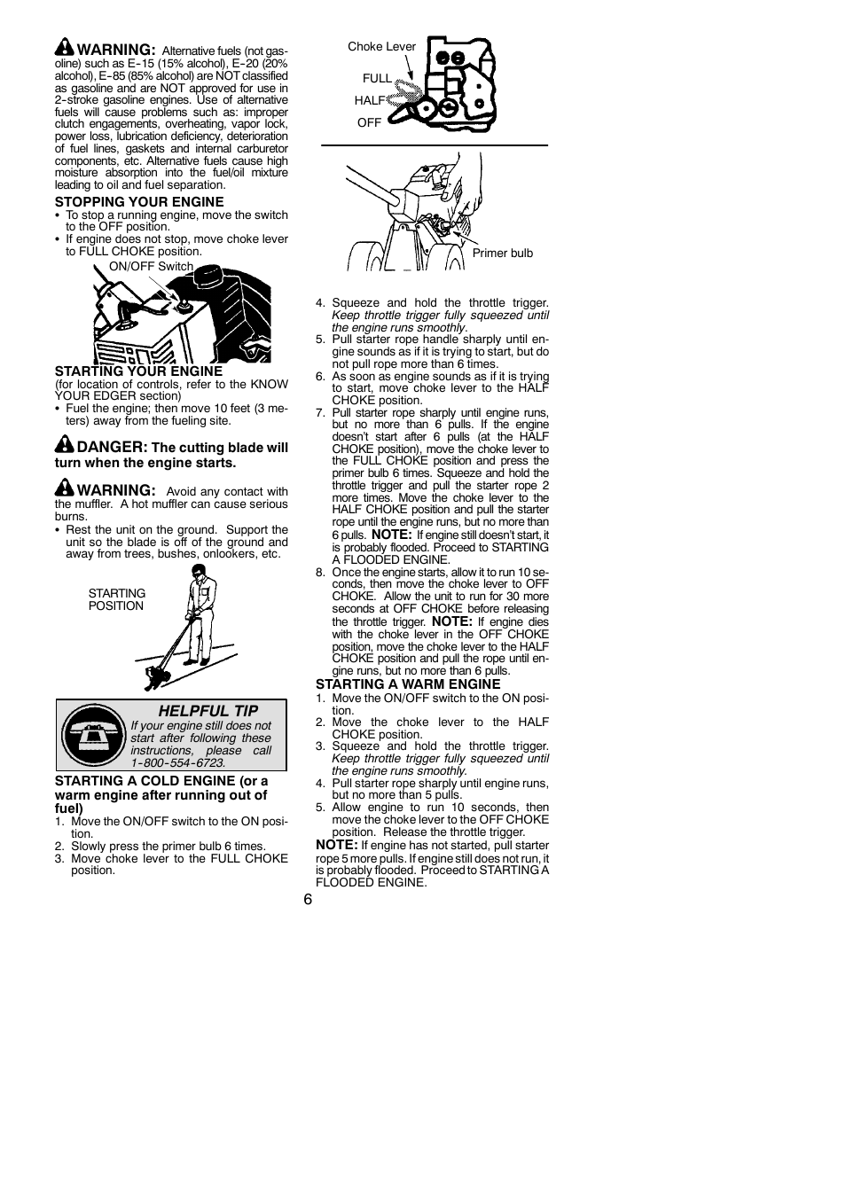 6warning, Danger, Warning | Helpful tip | Weed Eater 545186731 User Manual | Page 6 / 13