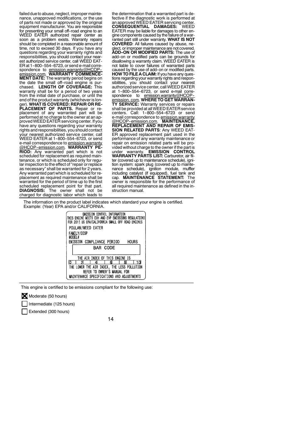 Weed Eater FL25C User Manual | Page 14 / 14