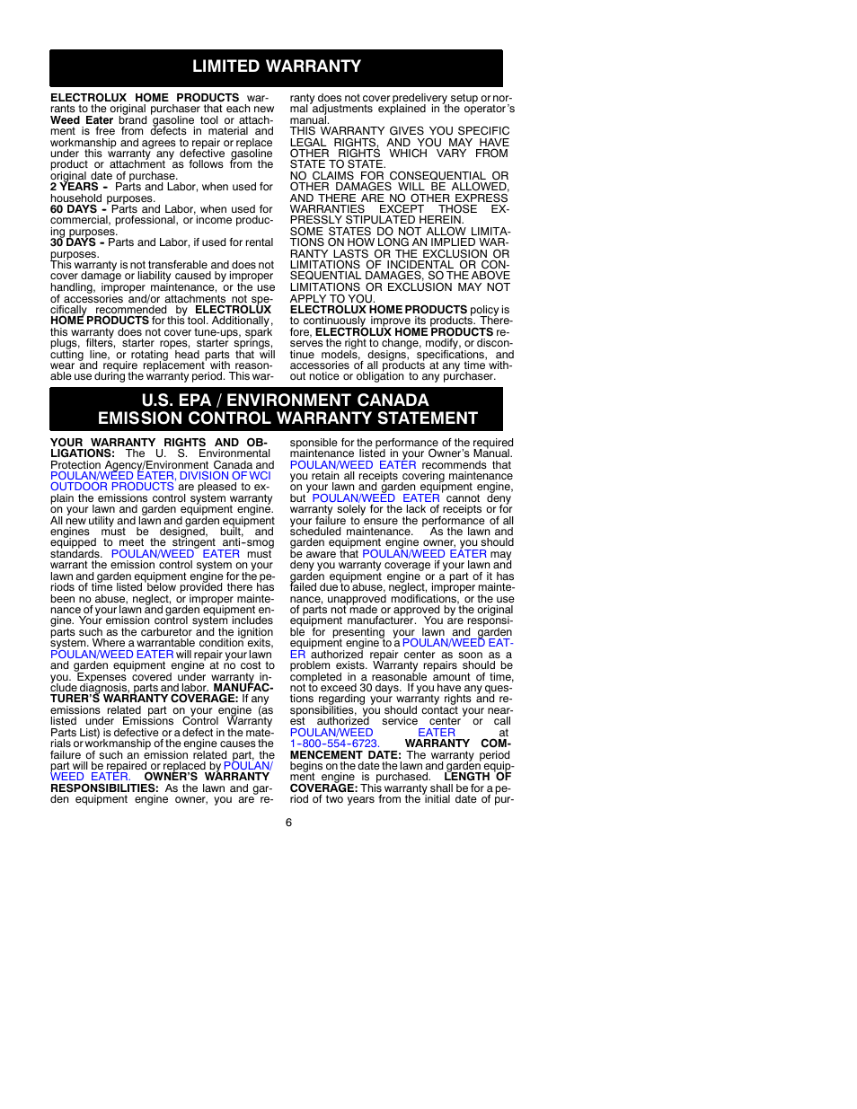 Limited warranty | Weed Eater 530088696 User Manual | Page 6 / 7