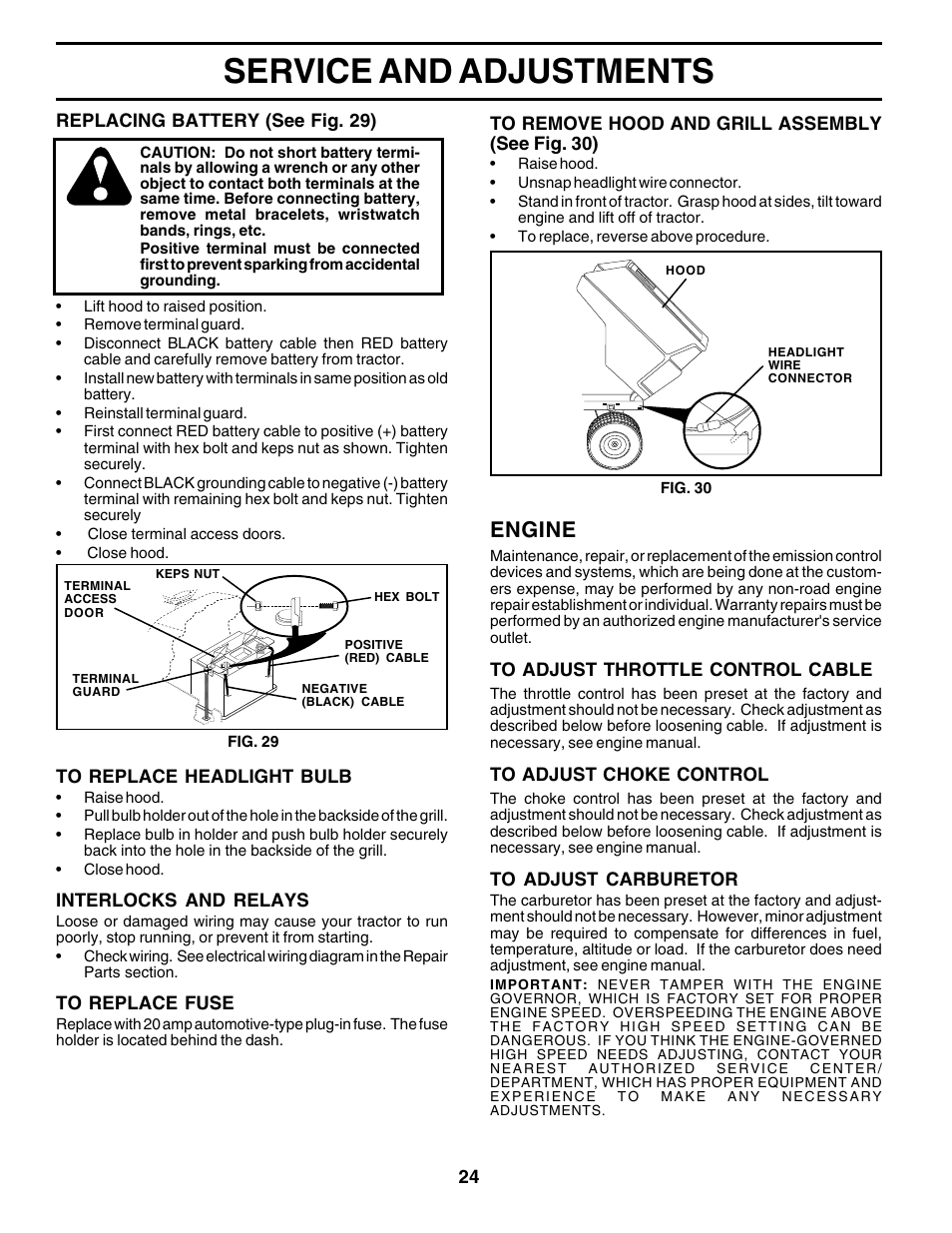 Service and adjustments, Engine | Weed Eater SGT18H46A User Manual | Page 24 / 48