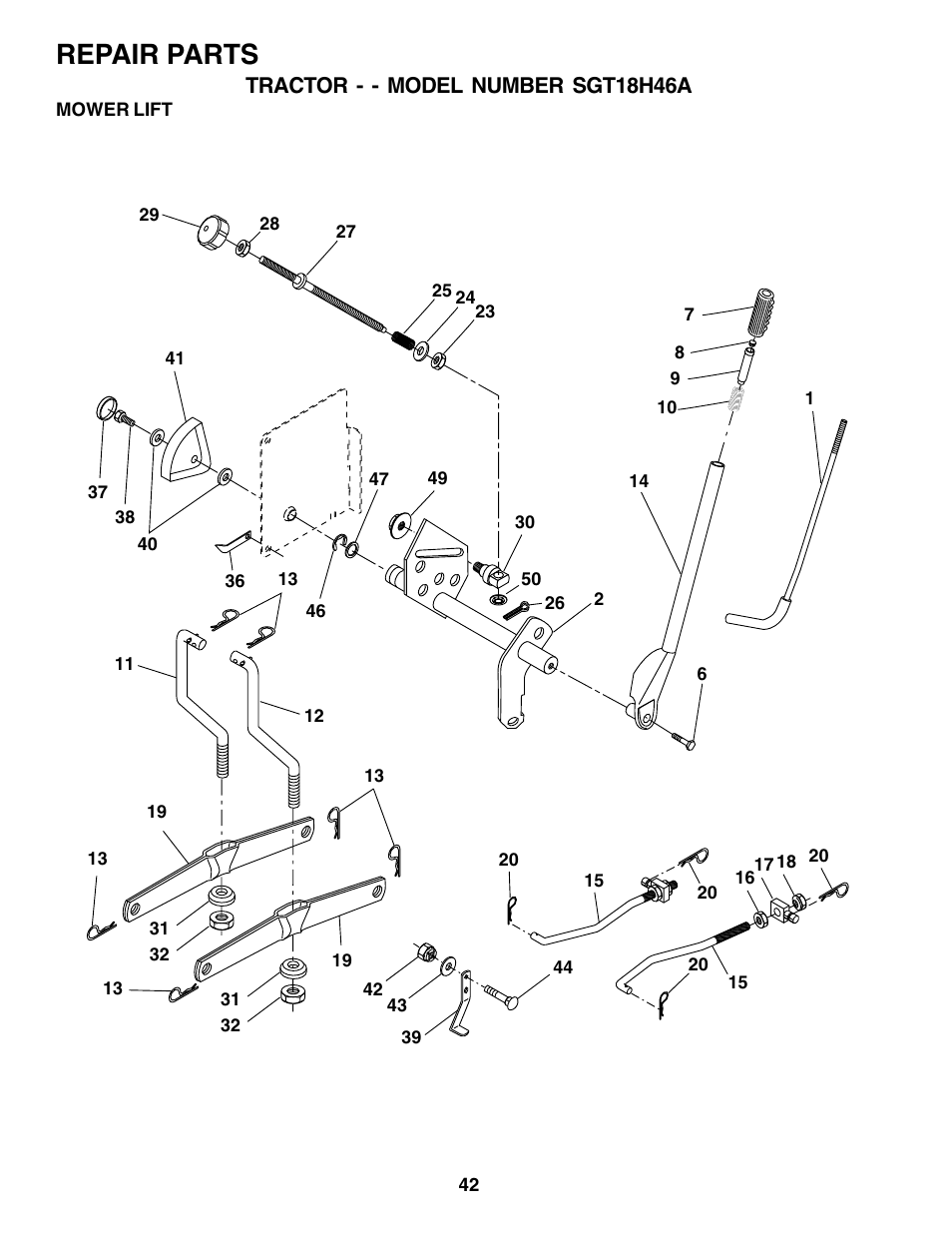 Repair parts | Weed Eater SGT18H46A User Manual | Page 42 / 48