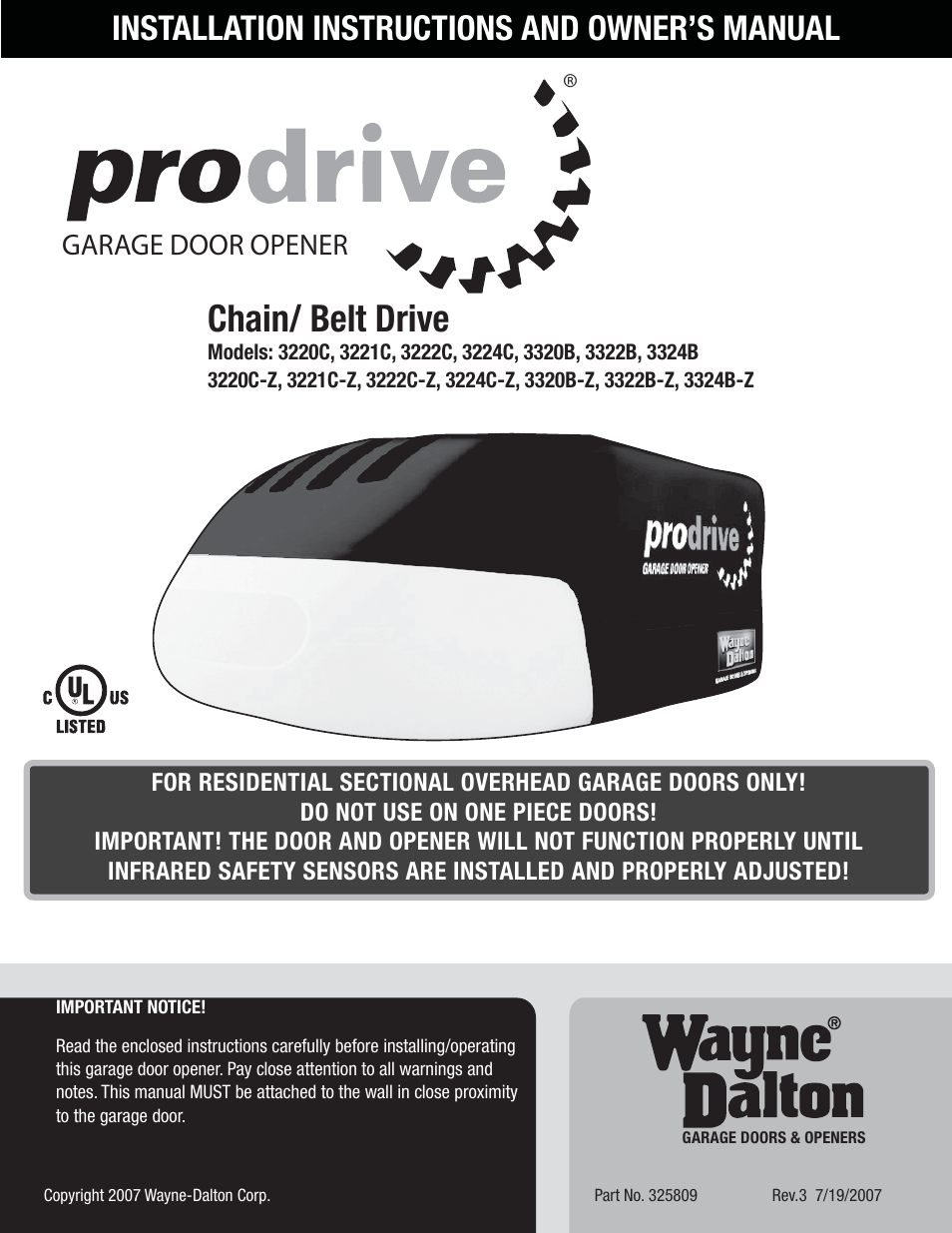 Wayne-Dalton PRODRIVE 3222C-Z User Manual | 48 pages