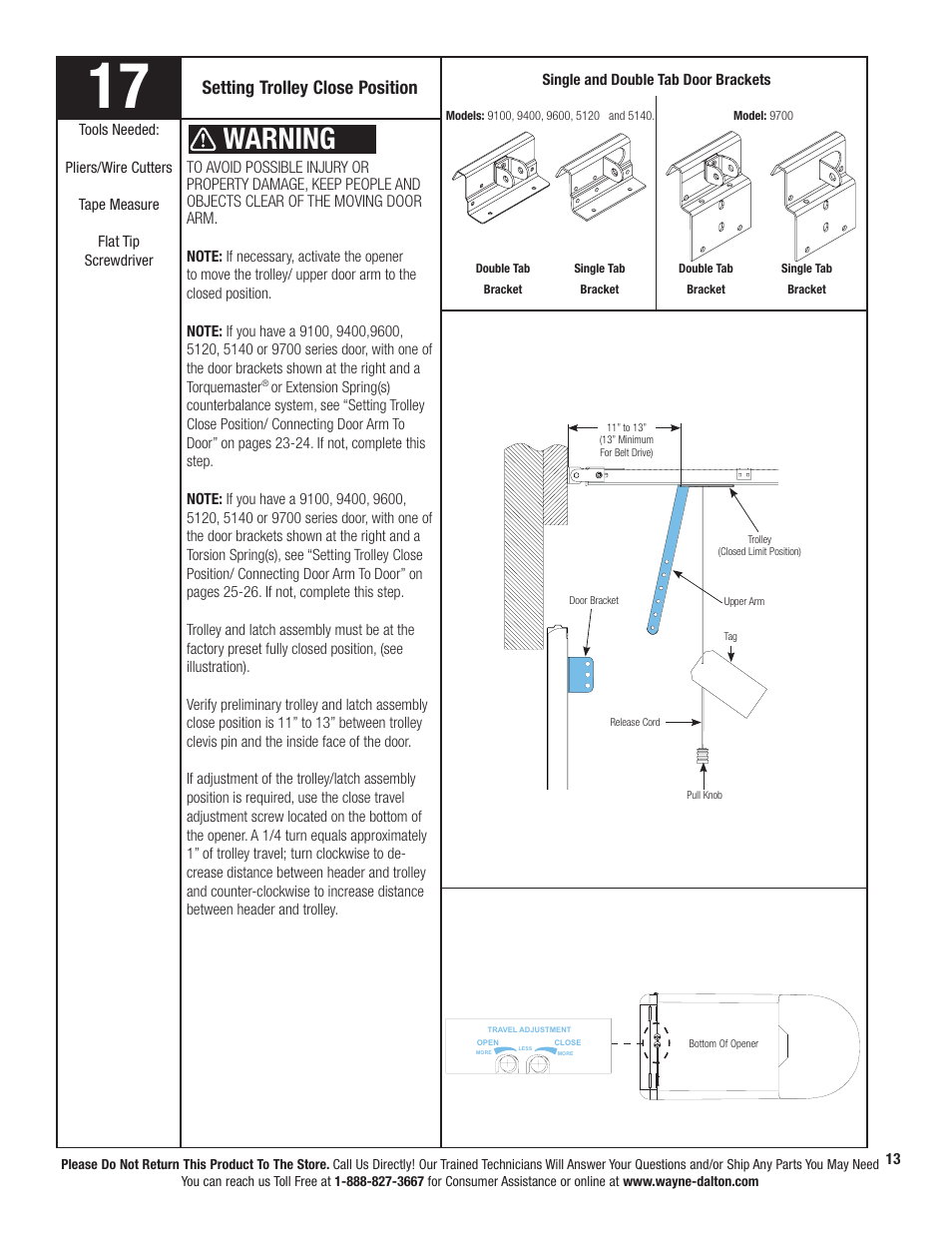 Warning, Setting trolley close position | Wayne-Dalton PRODRIVE 3222C-Z User Manual | Page 19 / 48