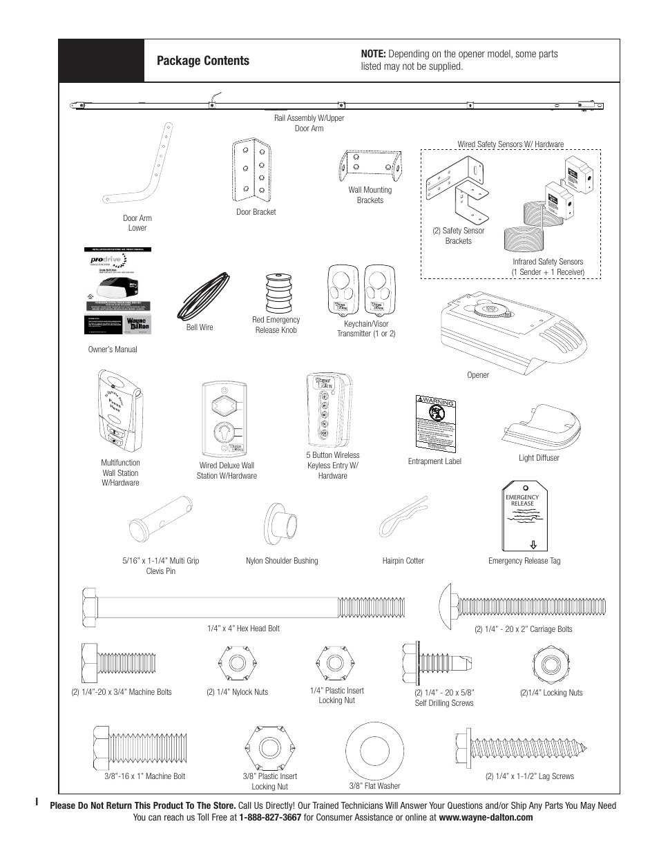 Package contents | Wayne-Dalton PRODRIVE 3222C-Z User Manual | Page 2 / 48