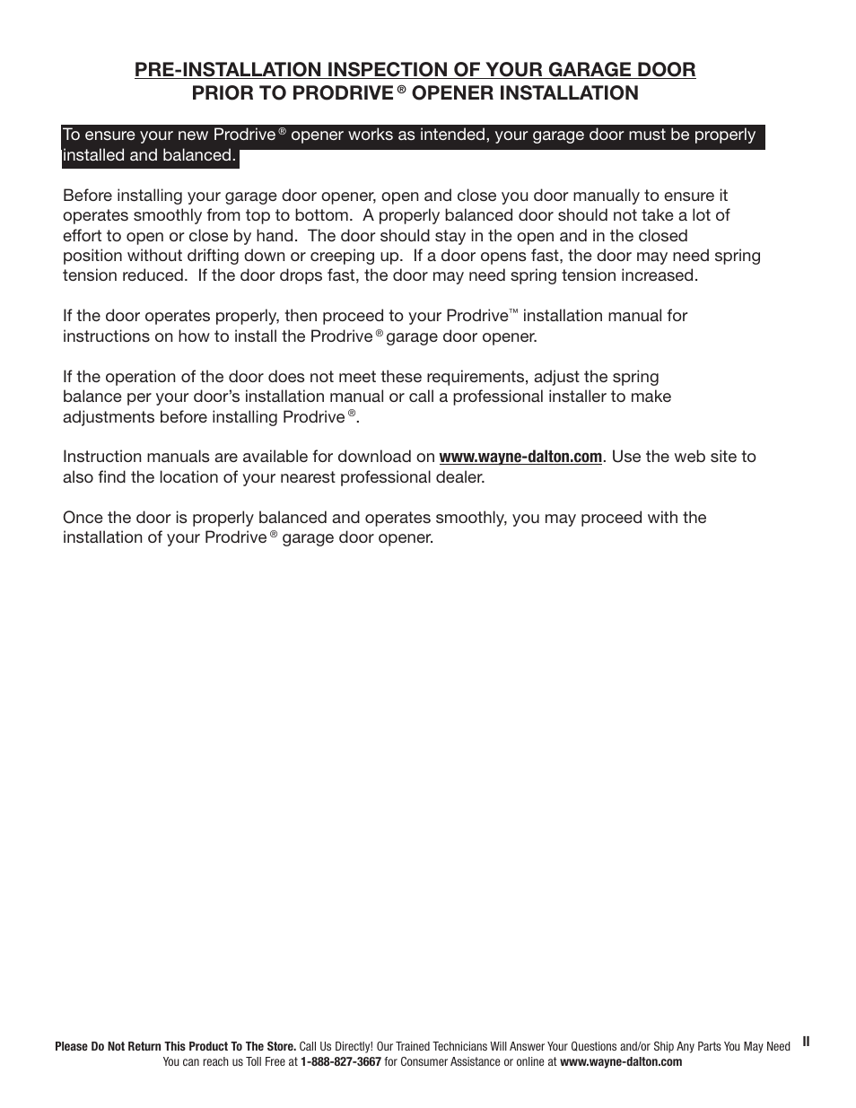Opener installation | Wayne-Dalton PRODRIVE 3222C-Z User Manual | Page 3 / 48