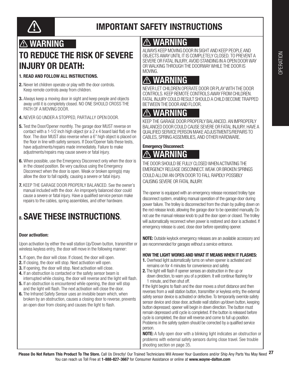 Save these instructions, Warning | Wayne-Dalton PRODRIVE 3222C-Z User Manual | Page 33 / 48