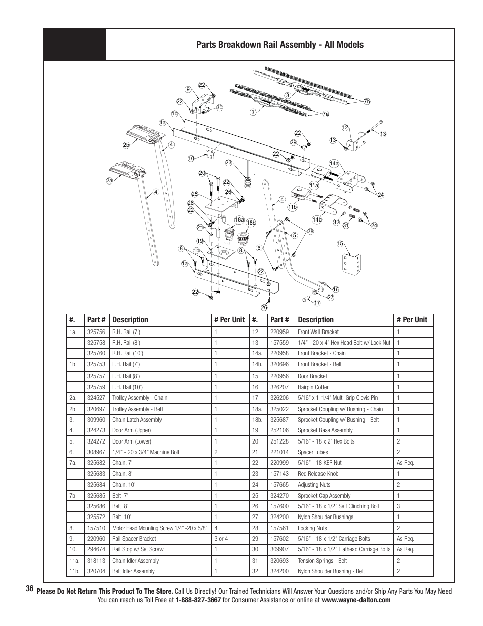 Parts breakdown rail assembly - all models | Wayne-Dalton PRODRIVE 3222C-Z User Manual | Page 42 / 48