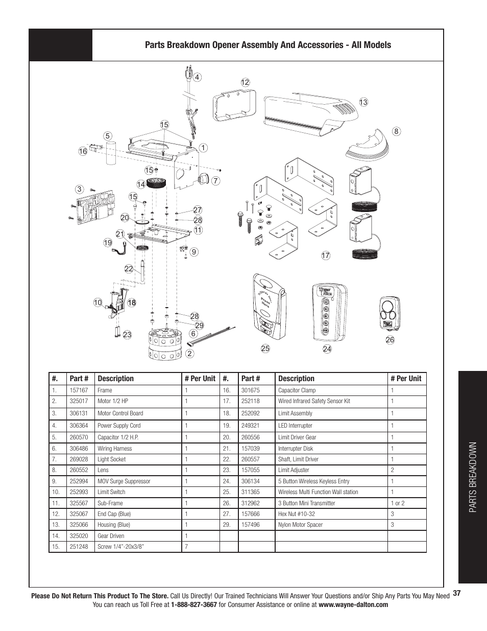 Pa r ts breakdown | Wayne-Dalton PRODRIVE 3222C-Z User Manual | Page 43 / 48