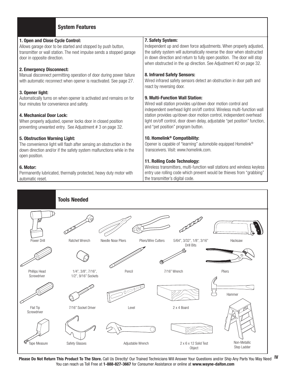 System features, Tools needed | Wayne-Dalton PRODRIVE 3222C-Z User Manual | Page 5 / 48