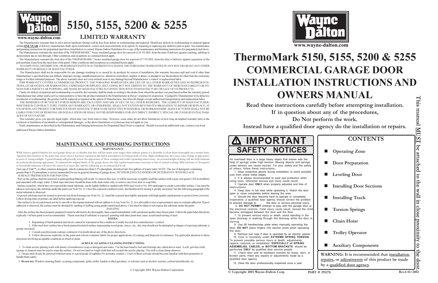 Wayne-Dalton THERMOMARK 5150 User Manual | 8 pages