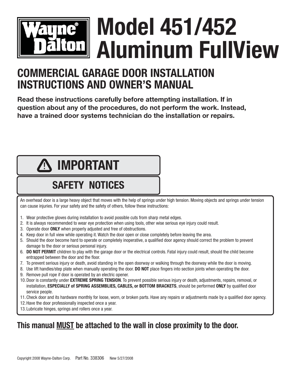 Wayne-Dalton 451 User Manual | 20 pages