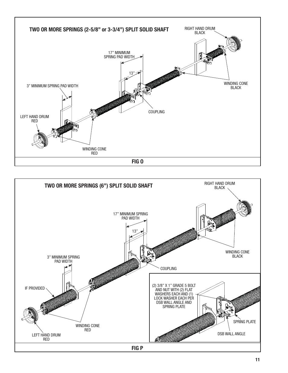 Fig p fig o, Two or more springs (6”) split solid shaft | Wayne-Dalton 451 User Manual | Page 11 / 20
