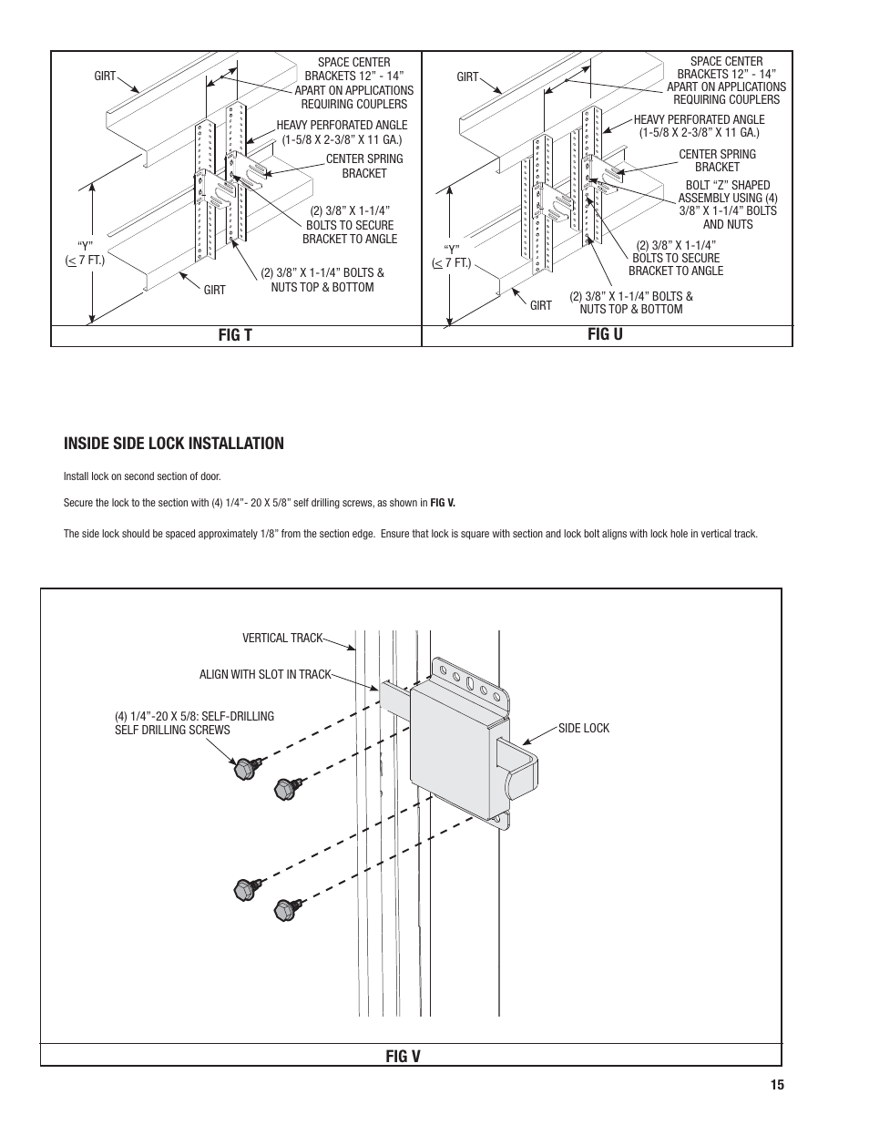Fig t fig u, Inside side lock installation, Fig v | Wayne-Dalton 451 User Manual | Page 15 / 20