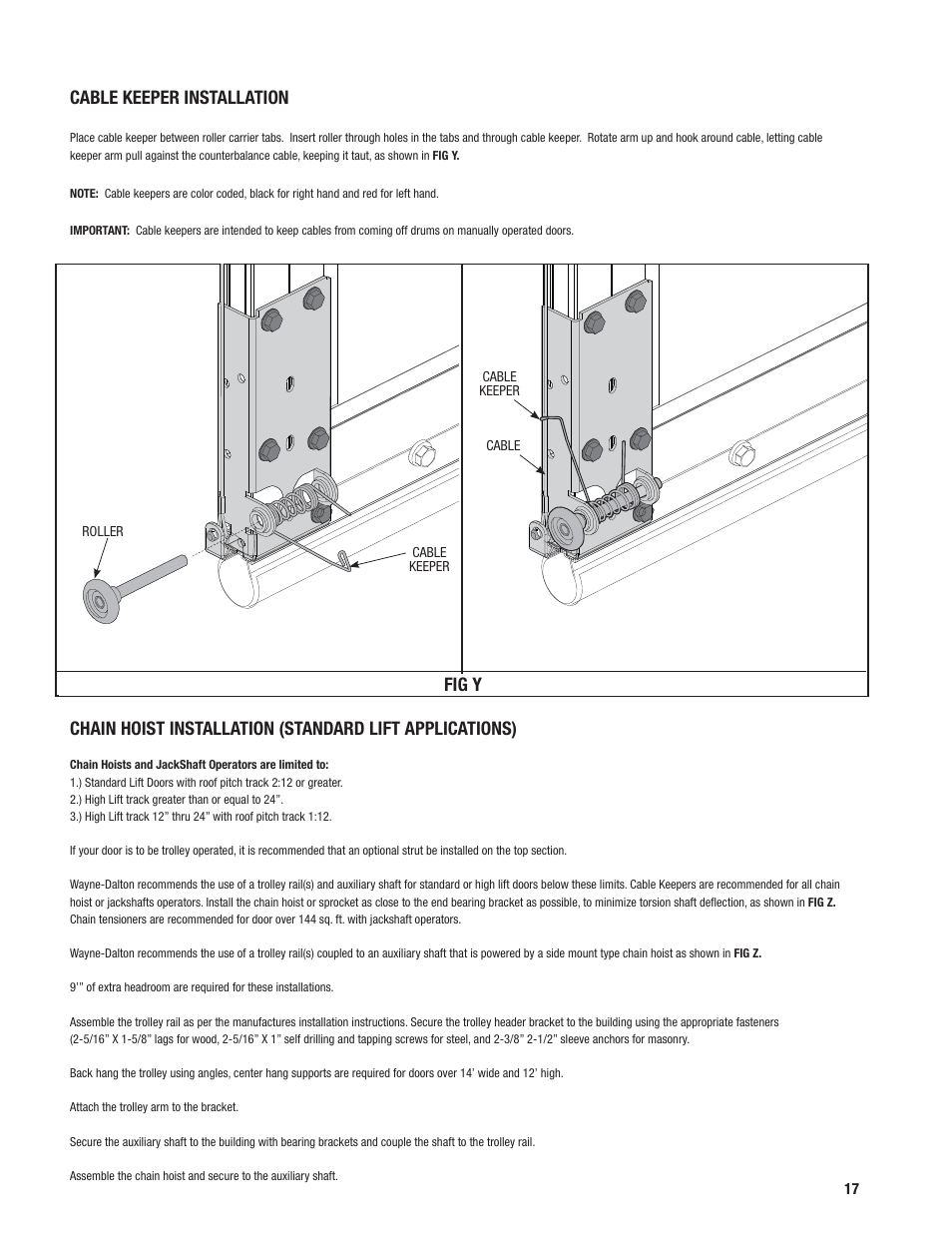 Cable keeper installation, Fig y | Wayne-Dalton 451 User Manual | Page 17 / 20