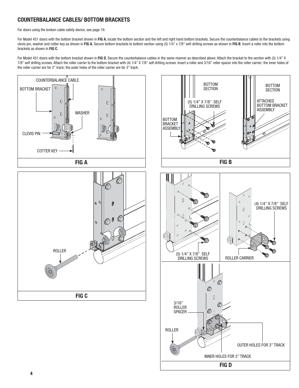 Counterbalance cables/ bottom brackets, Fig a, Fig b | Fig c fig d | Wayne-Dalton 451 User Manual | Page 4 / 20