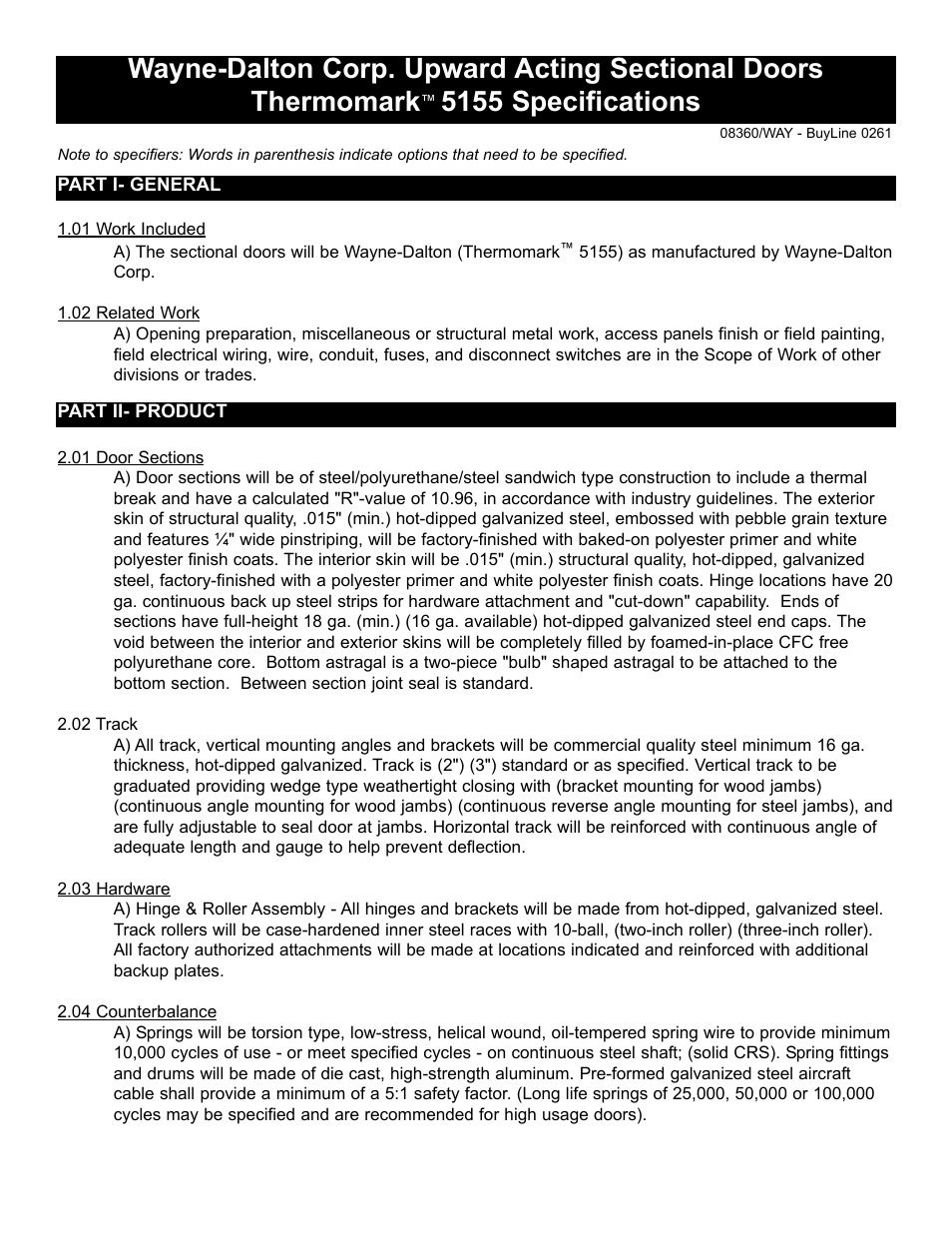 Wayne-Dalton THERMOMARK 5155 User Manual | 2 pages