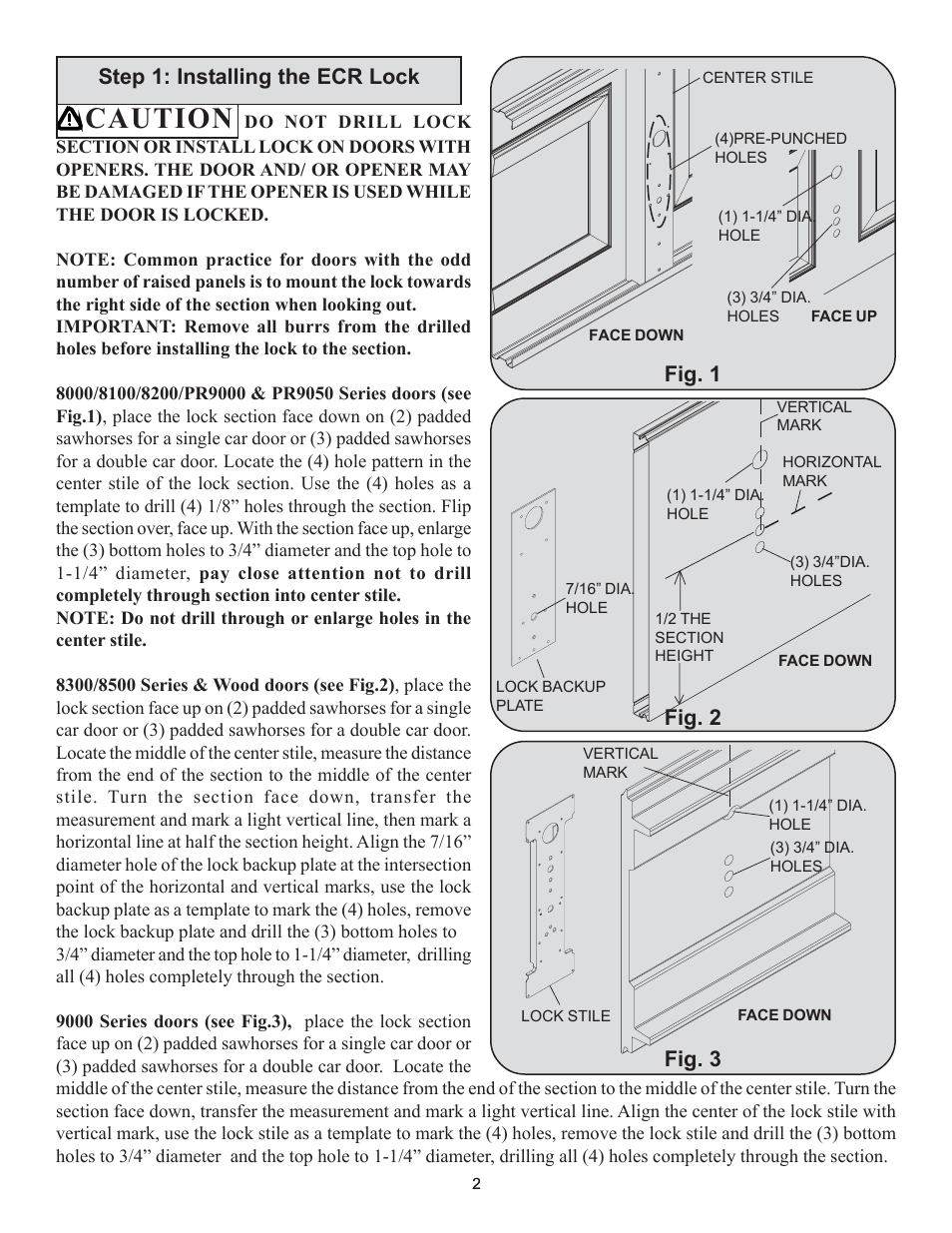 Caution, Step 1: installing the ecr lock, Fig. 2 fig. 3 | Fig. 1 | Wayne-Dalton 8000 User Manual | Page 2 / 4