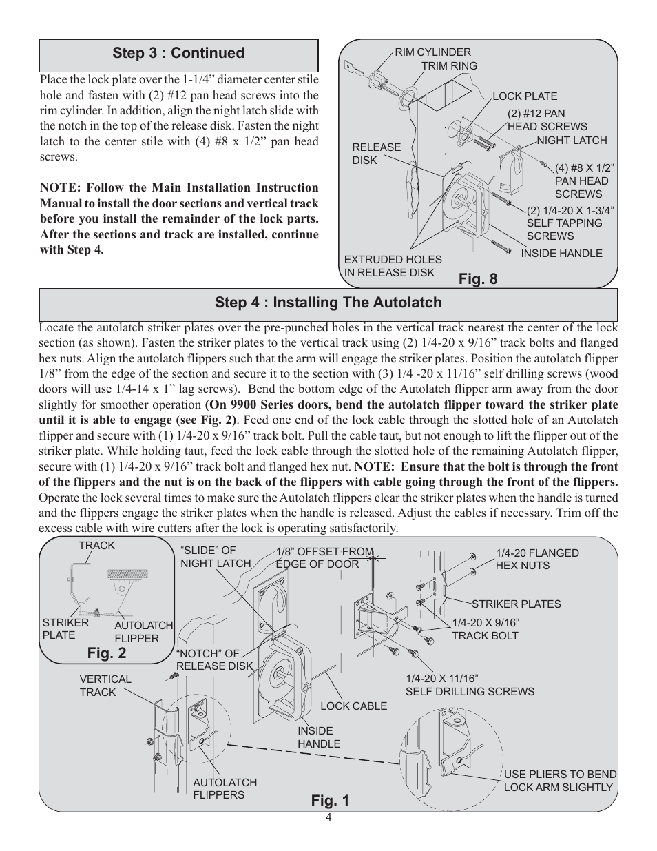 Step 4 : installing the autolatch, Step 3 : continued, Fig. 8 | Fig. 2, Fig. 1 | Wayne-Dalton 8000 User Manual | Page 4 / 4