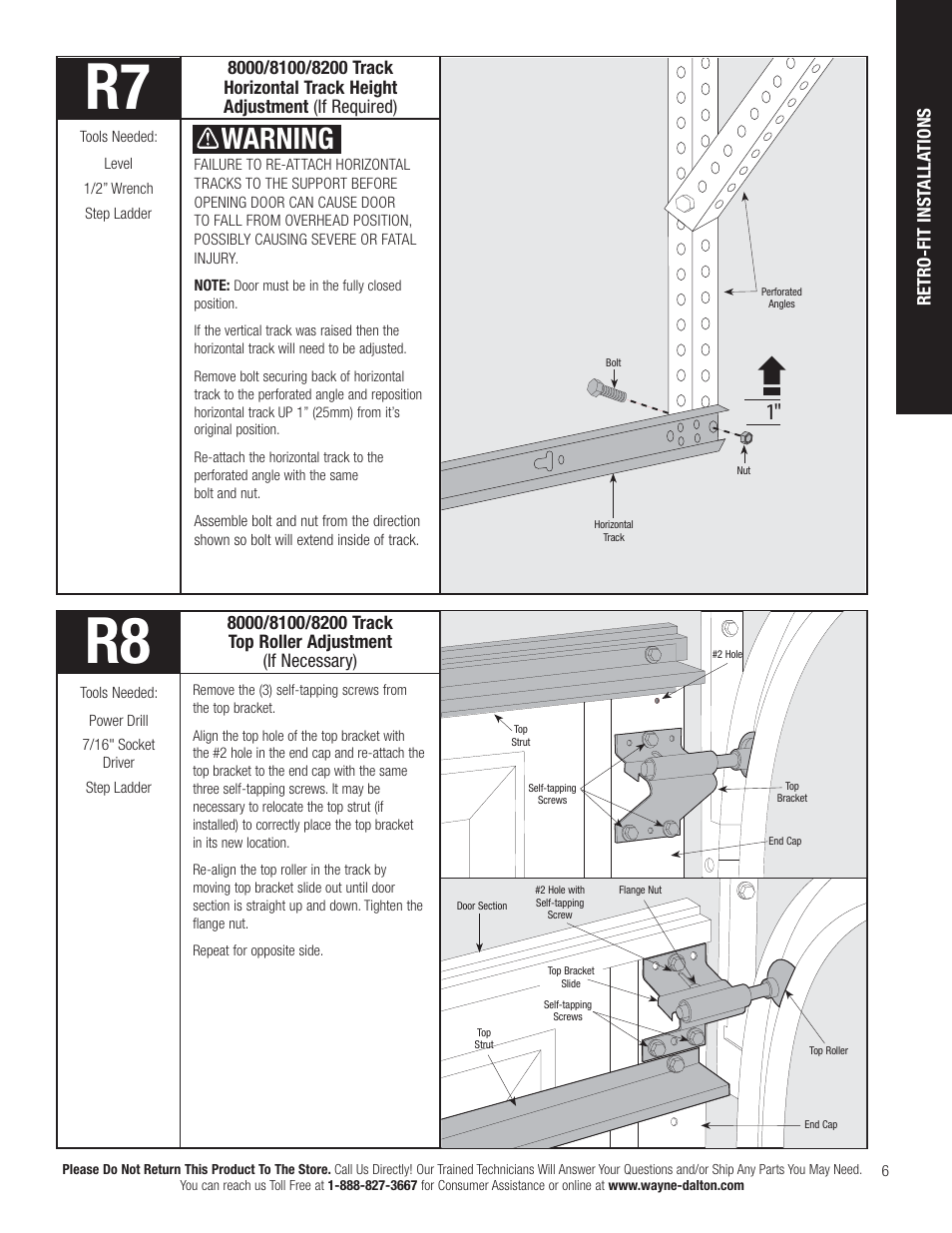 R7 r8, Warning | Wayne-Dalton TORQUEMASTER 3663-372 User Manual | Page 13 / 52