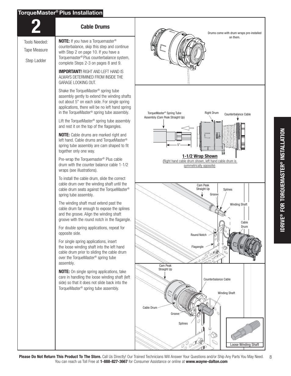 Cable drums, Torquemaster, Plus installation idrive | For torquemaster, Inst alla tion | Wayne-Dalton TORQUEMASTER 3663-372 User Manual | Page 15 / 52