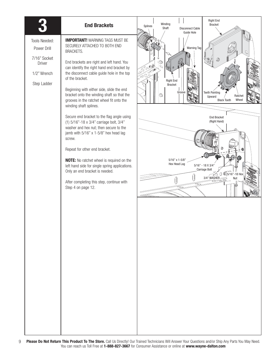 End brackets, Important | Wayne-Dalton TORQUEMASTER 3663-372 User Manual | Page 16 / 52