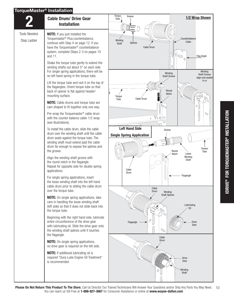 Cable drum/ drive gear installation, Torquemaster, Installation | Idrive, For torquemaster, Inst alla tion | Wayne-Dalton TORQUEMASTER 3663-372 User Manual | Page 17 / 52