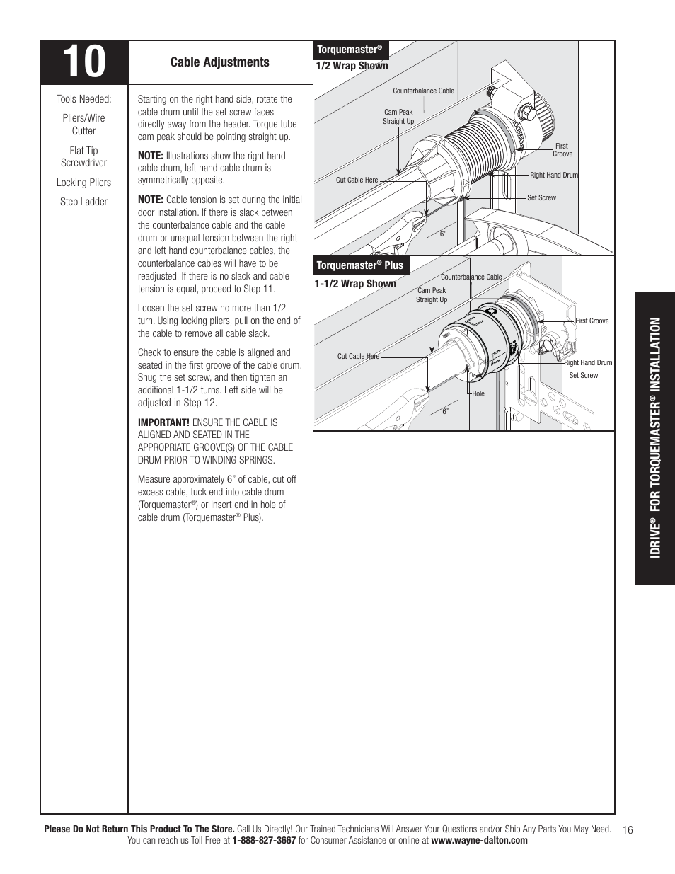 Cable adjustments, Idrive, For torquemaster | Inst alla tion | Wayne-Dalton TORQUEMASTER 3663-372 User Manual | Page 23 / 52