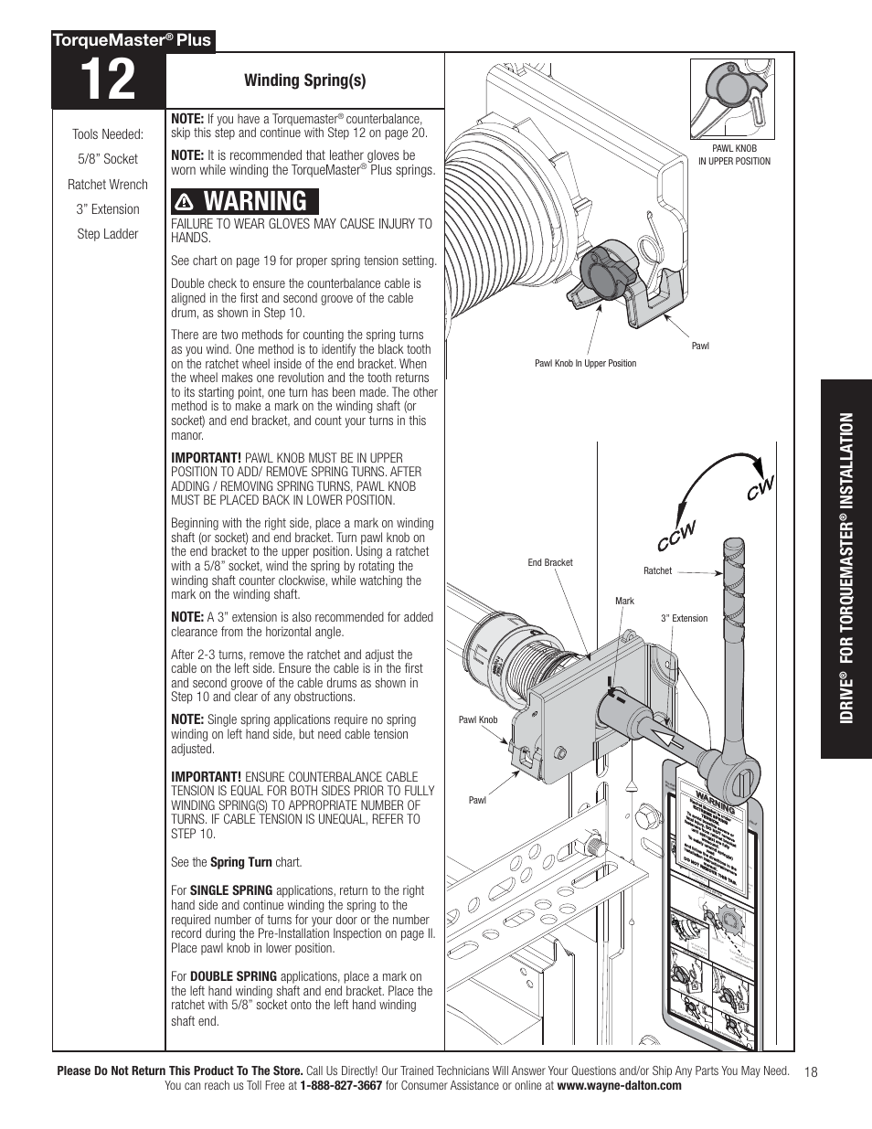 Warning, Winding spring(s), Torquemaster | Plus, Idrive, For torquemaster, Inst alla tion, Important, If you have a torquemaster | Wayne-Dalton TORQUEMASTER 3663-372 User Manual | Page 25 / 52