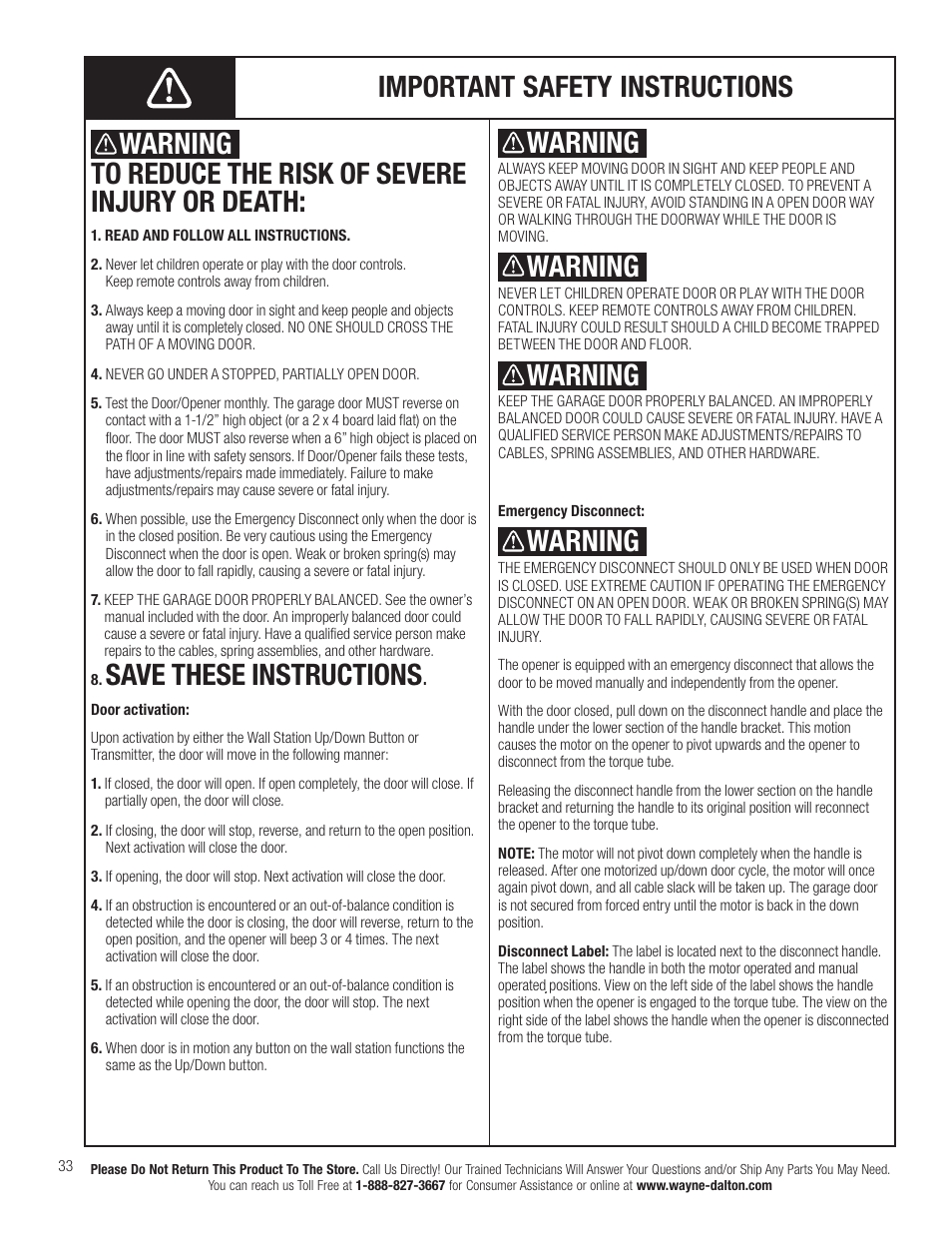 Save these instructions | Wayne-Dalton TORQUEMASTER 3663-372 User Manual | Page 40 / 52