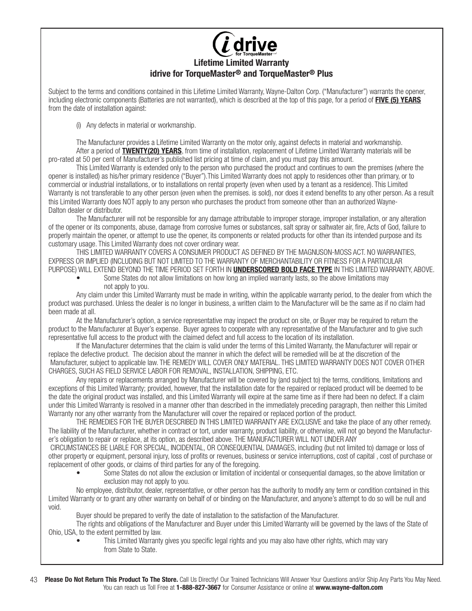 Wayne-Dalton TORQUEMASTER 3663-372 User Manual | Page 50 / 52