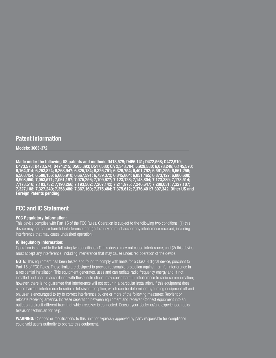 Fcc and ic statement, Patent information | Wayne-Dalton TORQUEMASTER 3663-372 User Manual | Page 52 / 52